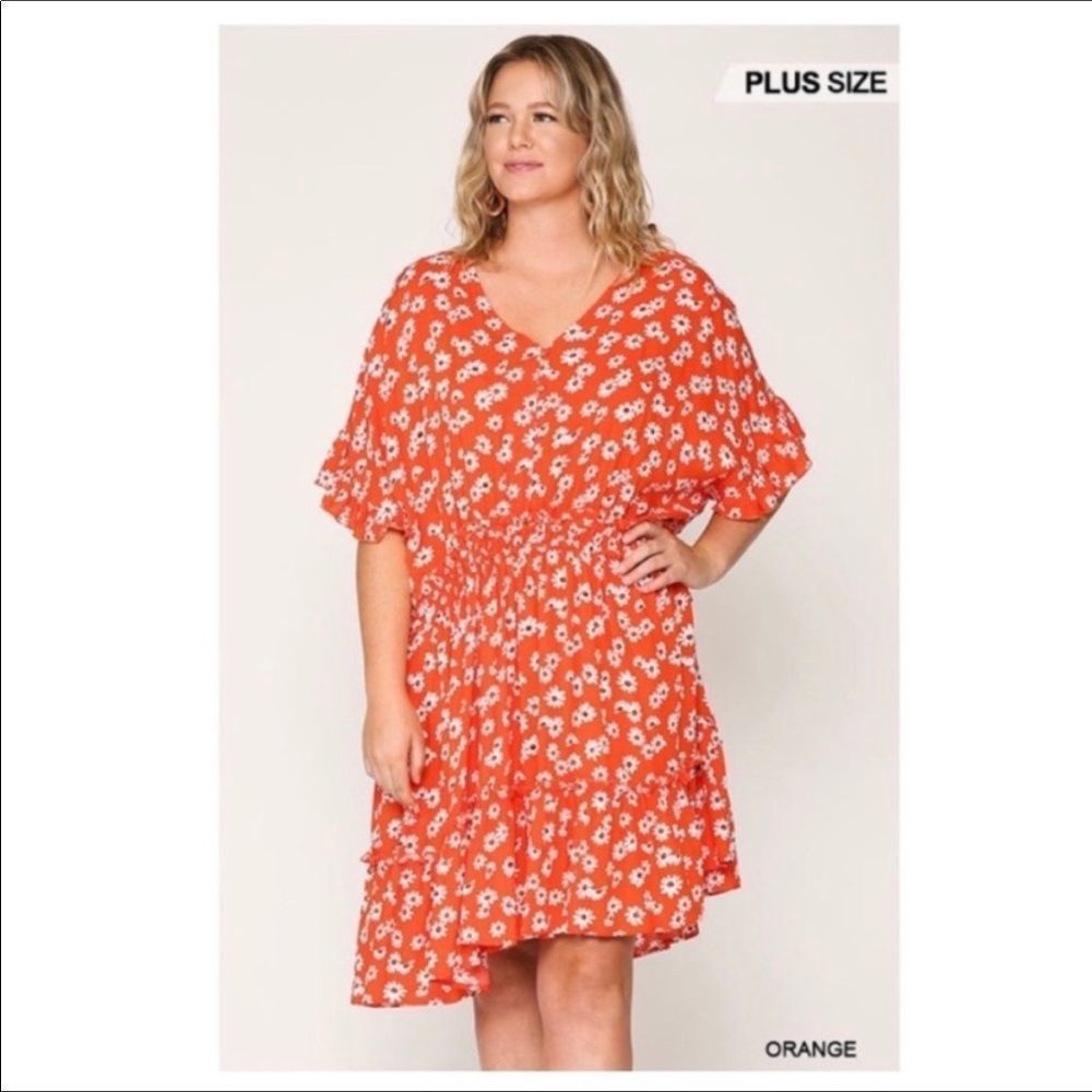 Plus Size Drawstring Waist Dress with Ruffled Sleeve- XL and 1X